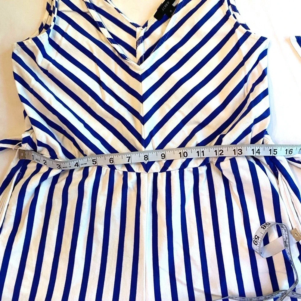 J.CREW Royal Blue/White Striped V-Neck Wide-Leg‎ V-Neck Cropped Jumpsuit SZ 6
